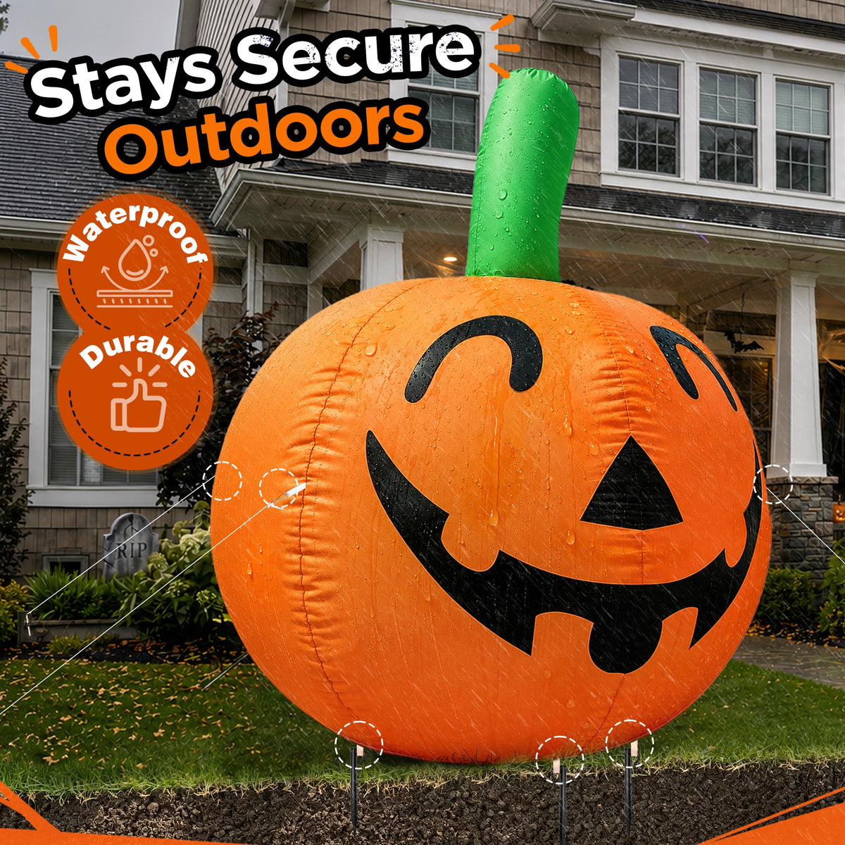 Haunt & Co 10ft Halloween Inflatable Pumpkin Decoration with Built-in LED Lights
