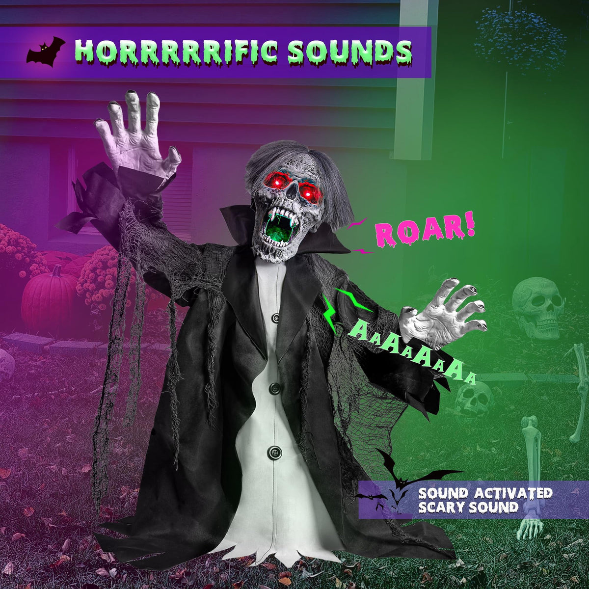 Haunt & Co Halloween Zombie Groundbreaker Decorations Outdoor with Light and Sound, 2.3FT Motion and Sound Scary Deco Props