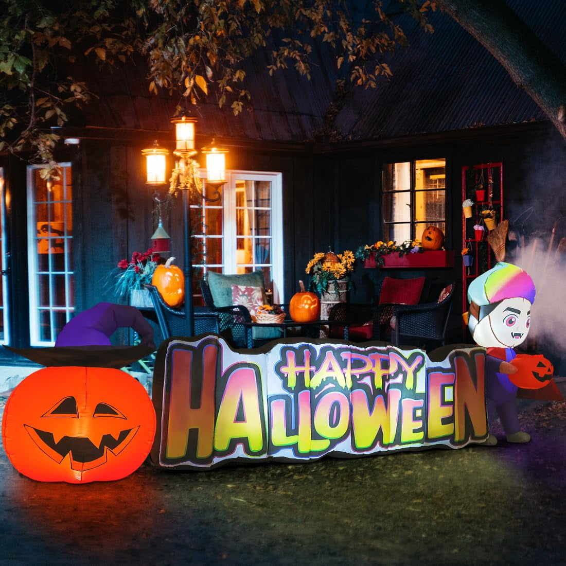 Haunt & Co Halloween Inflatables 11.5 FT Long Vampire With Pumpkin, Outdoor Halloween Inflatables Halloween Blow Ups with LED Lights, Funny Inflatables for Halloween Holiday Party