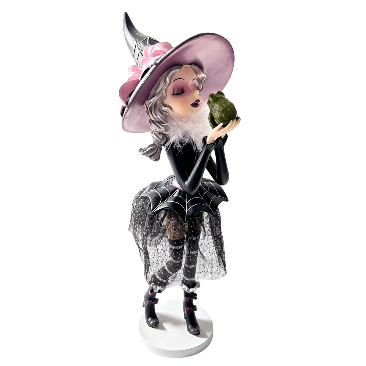 Haunt & Co Halloween Cute Witch Resin Figurine, Stable Base Vintage Mesh Skirt Tabletop Statue, Family Friendly Whimsical Holiday Ornament, Decor for Mantel Shelf Entryway Halloween Party Table