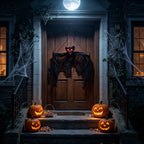 Haunt & Co Spooky Halloween Bat Hanging Prop, Large Scary Bat Decoration with LED Red Eyes, Creepy Black Bat Ornament for Halloween Haunted House, Door, Yard Decor