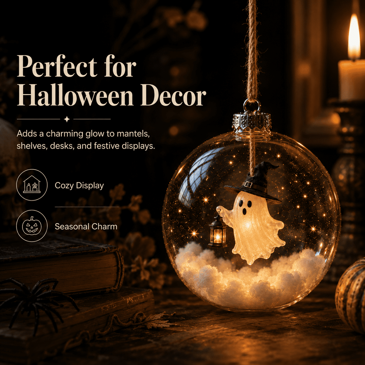 Haunt & Co Halloween Decorations Tree Ornaments Collection-Glowing Halloween Ornament Collection â?? Cat, Witch, Pumpkin & Ghost Baubles