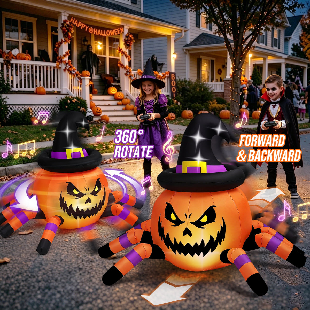 Haunt & Co (2 pack) 2.6ft Remote Control Halloween Inflatable with Music Lights,Pumpkin Spider Car Blow ups Rc Car,Indoor Outdoor Decorations