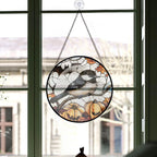 Haunt & Co Christmas Gift Idea - Halloween Chickadee Stained Glass Hanging Ornament - Merry & Bright Xmas Tree Decor, Holiday Gift for Family & Friends
