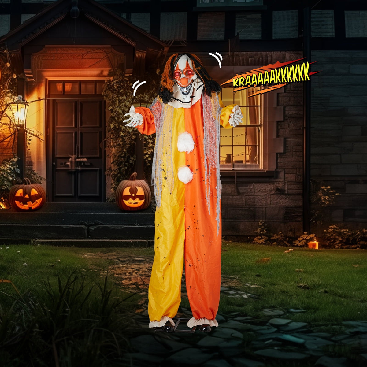 Haunt & Co 8.2 FT Halloween Animatronic Clown Standing Outdoor w/ Red Eyes,Scary Sounds