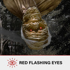 Haunt & Co 5 ft Animatronic Upside-Down Shaking Mummy with Sounds and Light-Up Eyes for Scary