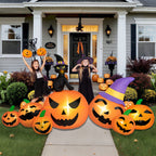 Haunt & Co B&D 8FT Long Halloween Inflatables Pumpkin, Blow Up Pumpkins Inflatables with Witch Hat & Black Cat Built-in LED Lights