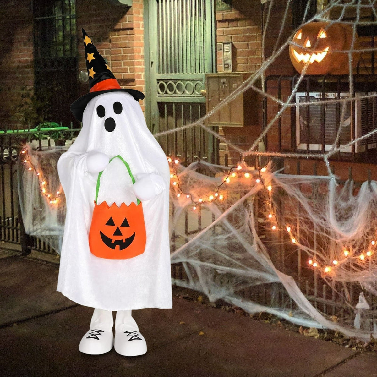 Haunt & Co Halloween Ornament Ghost Candy Ghost Glowing Decoration With Candy Pocket For Trick Or Treat