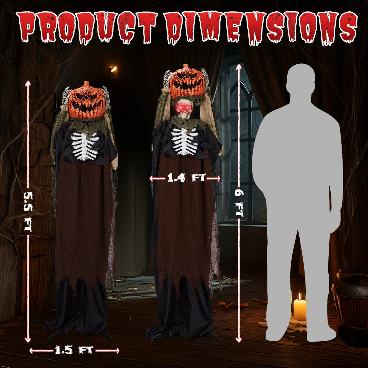 Haunt & Co 6ft Ghost with The Pumpkin Head Halloween Animated Animatronic Decoration w/ Pre-Recorded Screaming