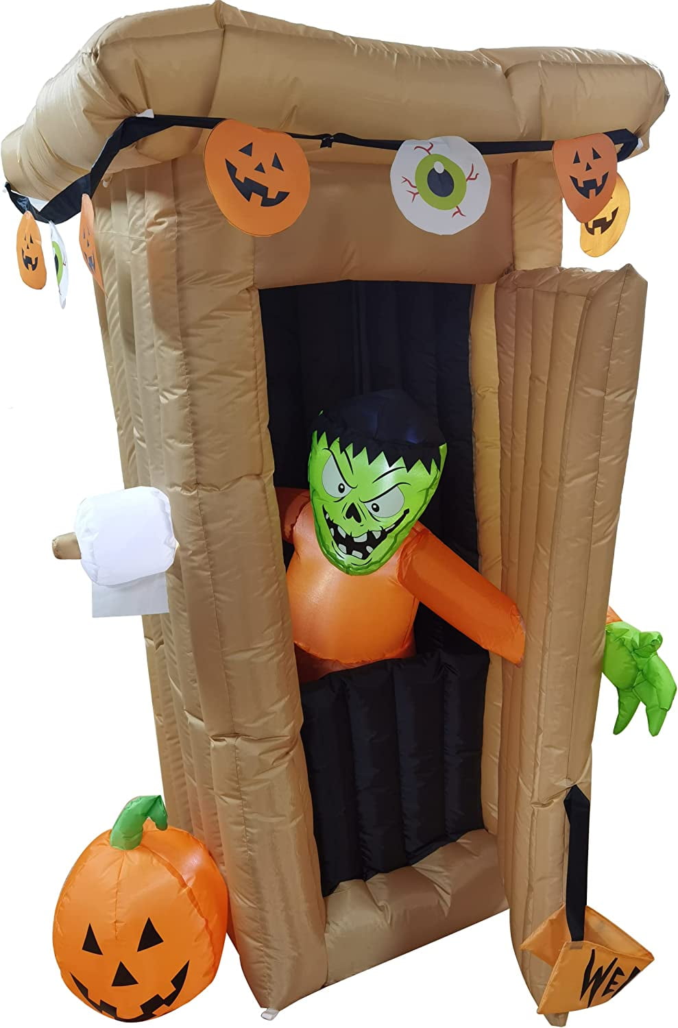 Haunt & Co 6FT Halloween Animated LED Inflatable Spooky Outhouse with Monster Holiday Yard Decoration