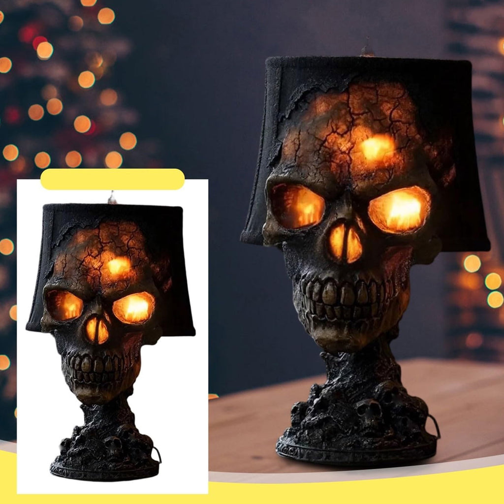 Haunt & Co HAHUT Halloween Lava Stone Skull Table Lamp, Gothic Resin Skeleton Statue Ornament for Halloween Anniversary Valentines Birthday Gifts