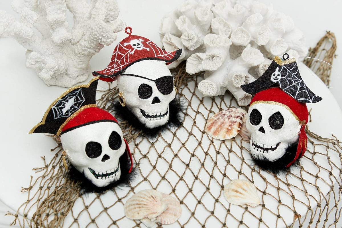 Haunt & Co 3-Piece Pirate Cove Skull Head Halloween Ornament