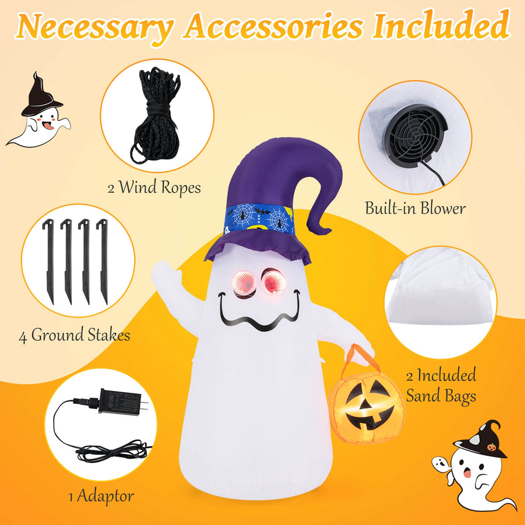 Haunt & Co Costway 6 Ft Halloween Inflatables Cute Ghost with Jack-O-Lantern & Witch Hat