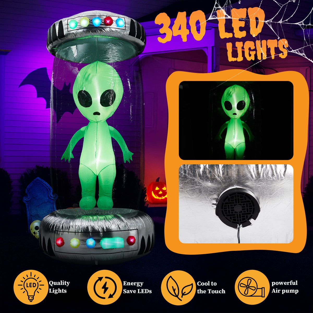 Haunt & Co 8 FT Halloween Inflatables UFO Alien Decoration Outdoor