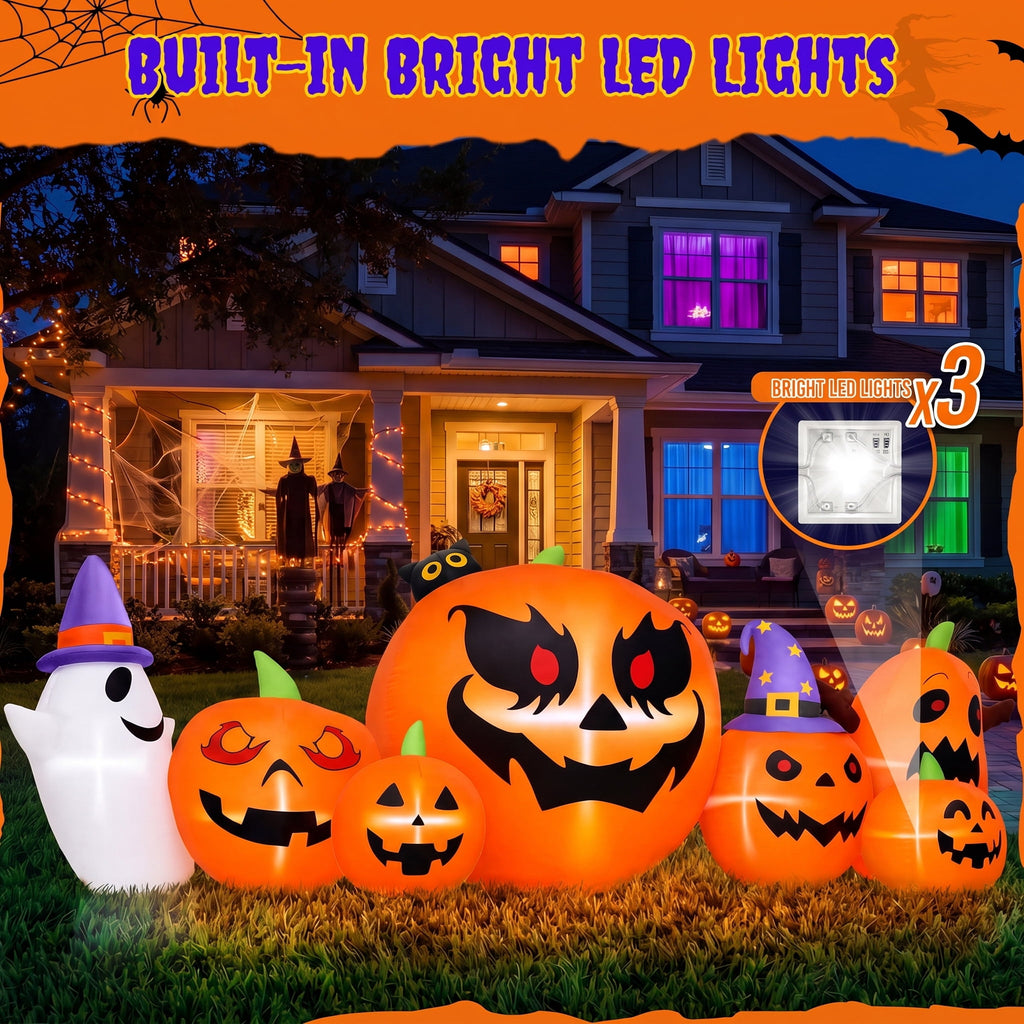 Haunt & Co 7.9FT Halloween Inflatable Pumpkin Ghost with Lights, Halloween Blow Ups Outdoor Decoration for Home Party