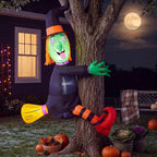 Haunt & Co 4 FT Halloween Inflatables Witch Crashing Into Tree,LED Lighted Blow Up Yard Decoration