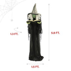 Haunt & Co 5.5 ft Poseable Witch with Spell Book, Lights and Sound, Indoor/Covered Outdoor