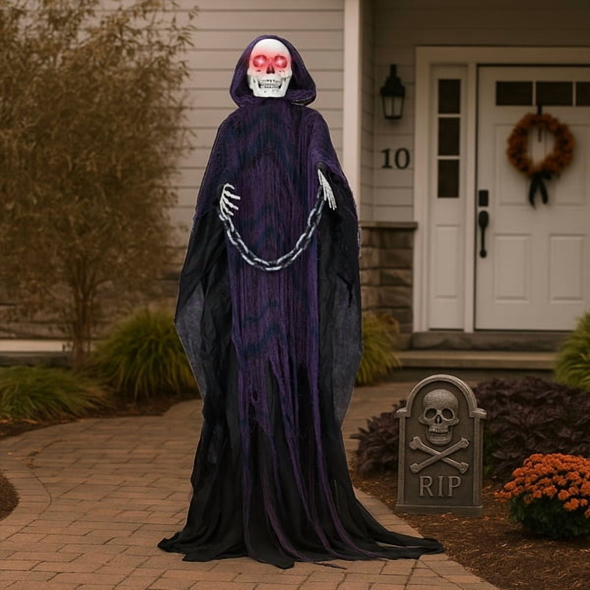 Haunt & Co 6ft Life-Size Halloween Animatronic Grim Reaper - Sound-Activated, 1-Minute Assembly