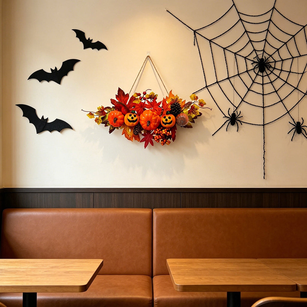 Haunt & Co Gaecuw Halloween Pumpkin Maple Leaf Hanging Ornament Fall Festival Wall Decor for Front Door Party Indoor Supplies
