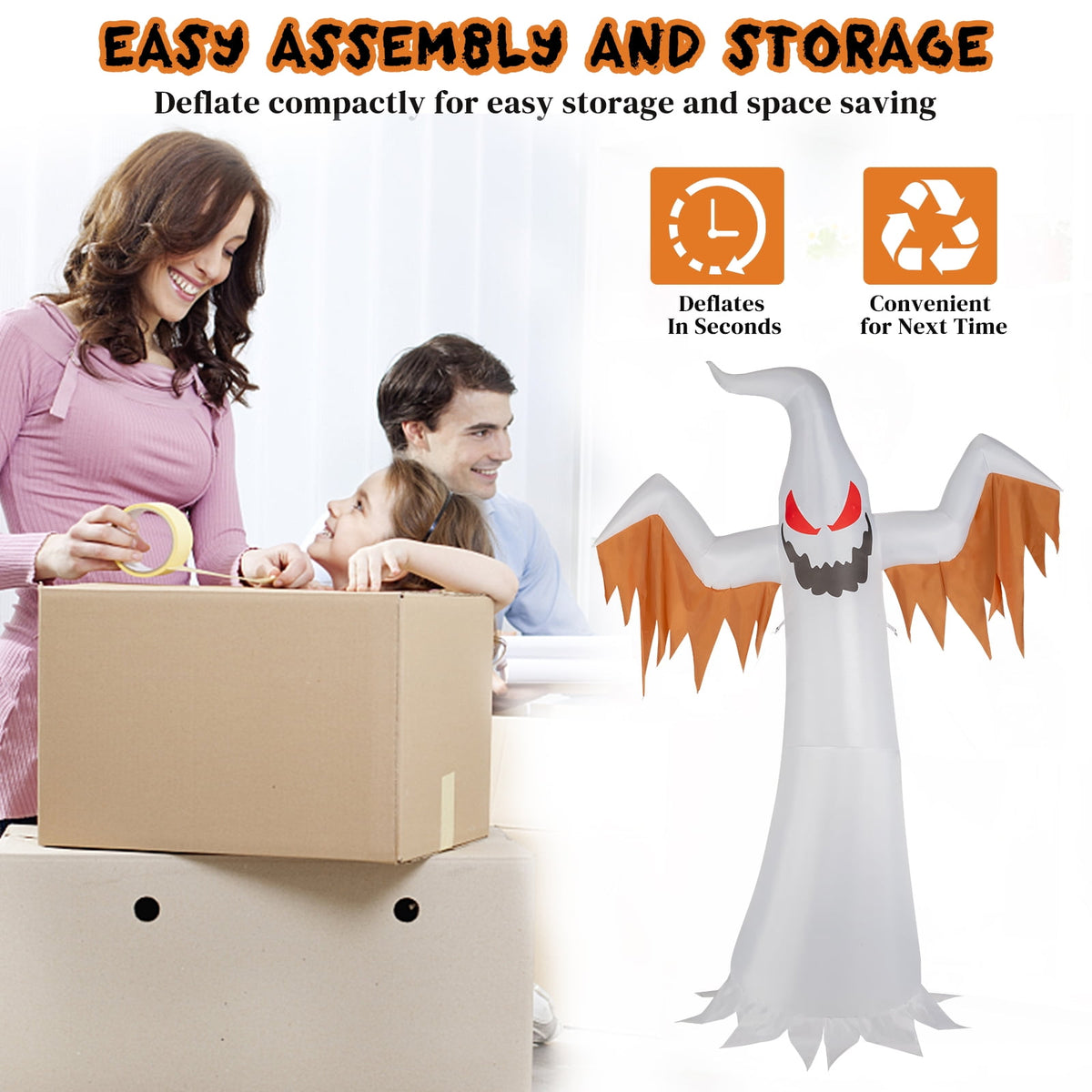 Haunt & Co 12FT Halloween Inflatables Ghost Outdoor w/ Scary Flames,4pcs LED Lights