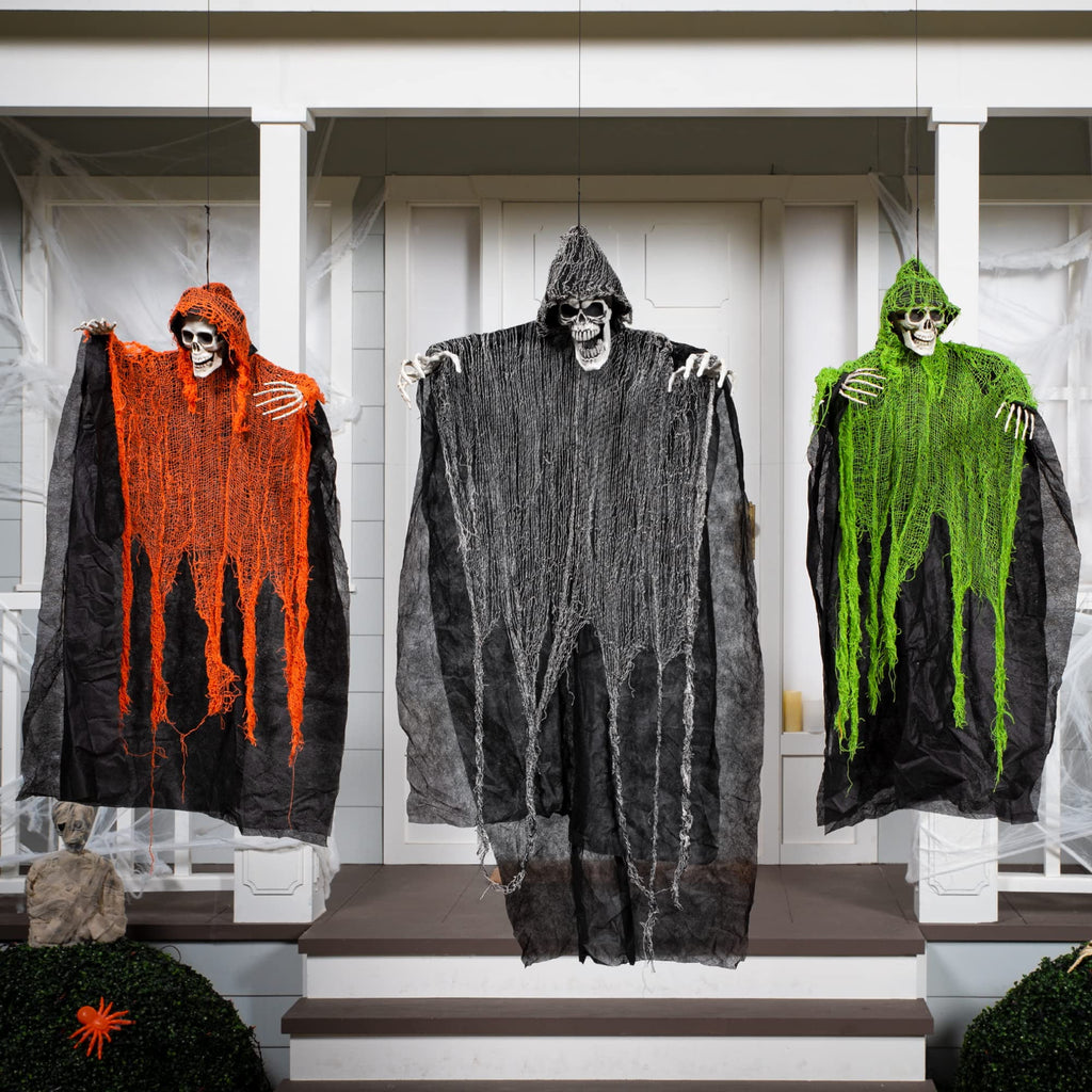 Haunt & Co 3 Pack Halloween Hanging Ghosts,Scary Skeleton Ghosts Grim Reapers Decorations for Halloween Indoor Outdoor Yard Home Decorations