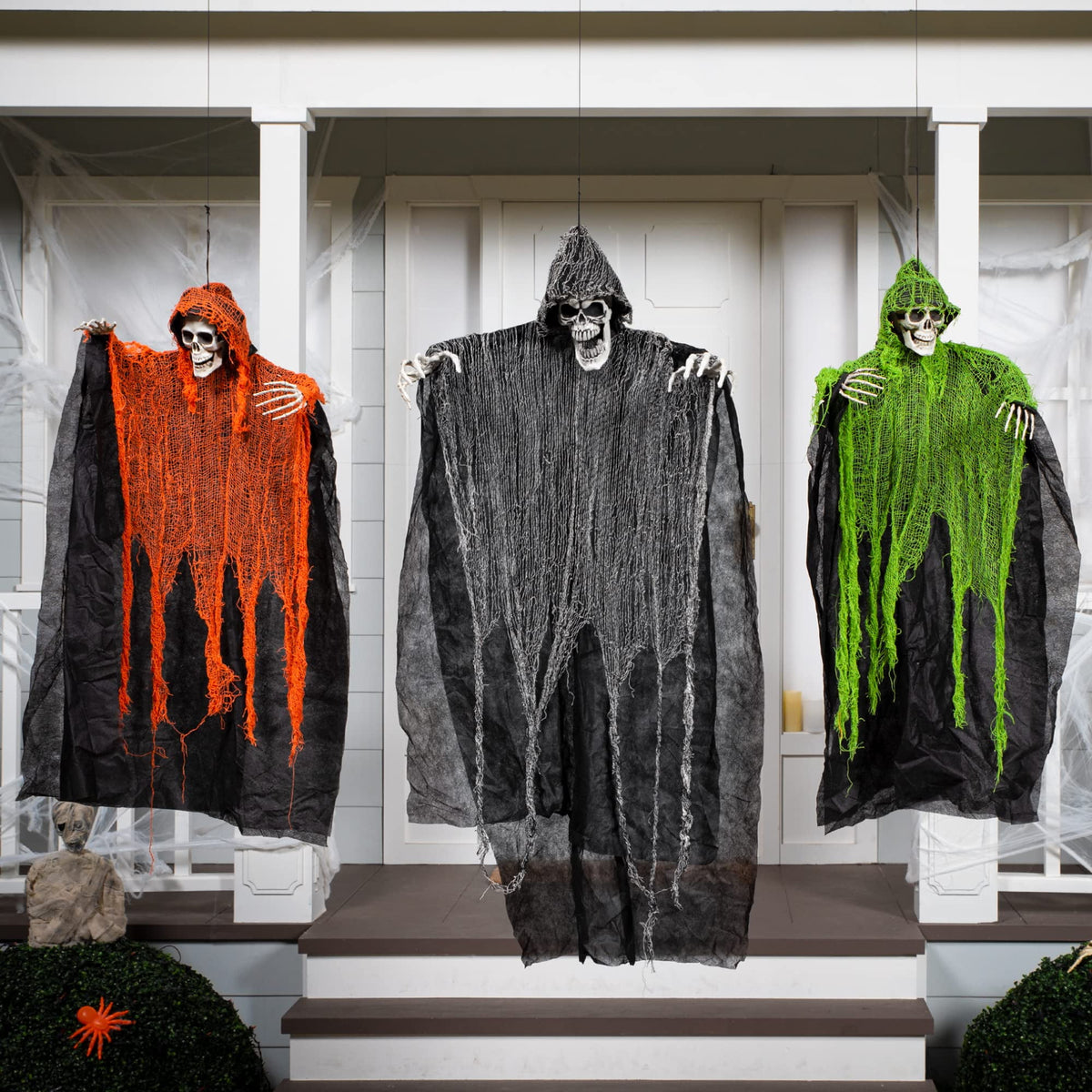 Haunt & Co 3 Pack Halloween Hanging Ghosts,Scary Skeleton Ghosts Grim Reapers Decorations for Halloween Indoor Outdoor Yard Home Decorations