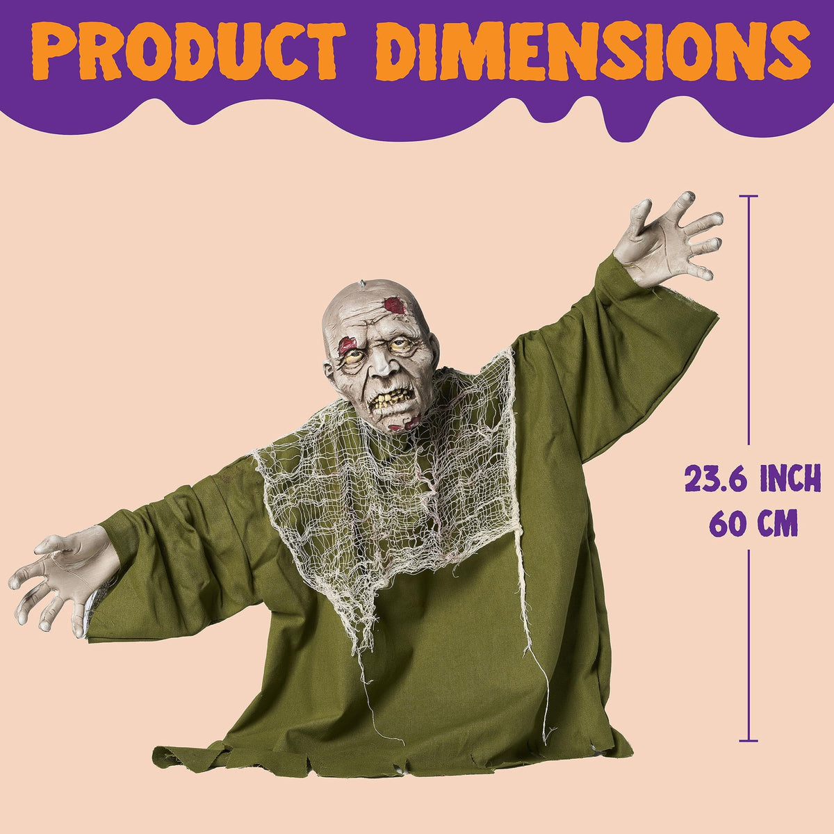 Haunt & Co Halloween Groundbreaker Animated Zombie with Crawling Creepy Animatronic Decorations with Movable Arms,Outdoor Scary