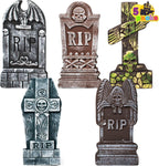 Haunt & Co 17" Halloween 5 Pack Tombstone Decorations, Foam RIP Graveyard Signs Cemetery Headstones Scary Outdoor Indoor with 12 Metal Stakes for Easy Set Up, Waterproof