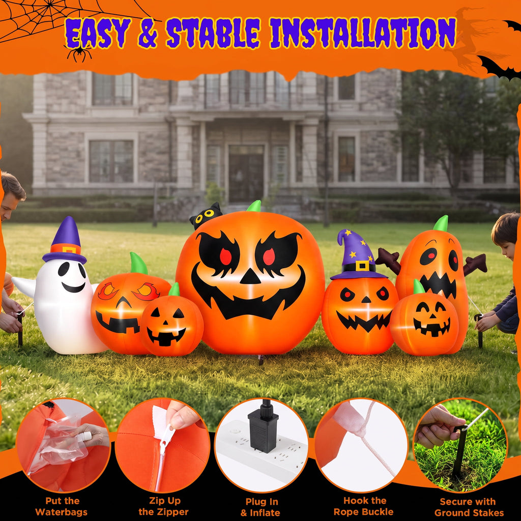 Haunt & Co 7.9FT Halloween Inflatable Pumpkin Ghost with Lights, Halloween Blow Ups Outdoor Decoration for Home Party