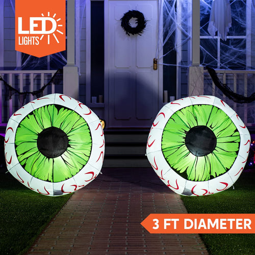 Haunt & Co 2 Pack Halloween Inflatable Eyes Decoration with Build-in LEDs,3 ft Blow Ups Green Eyes
