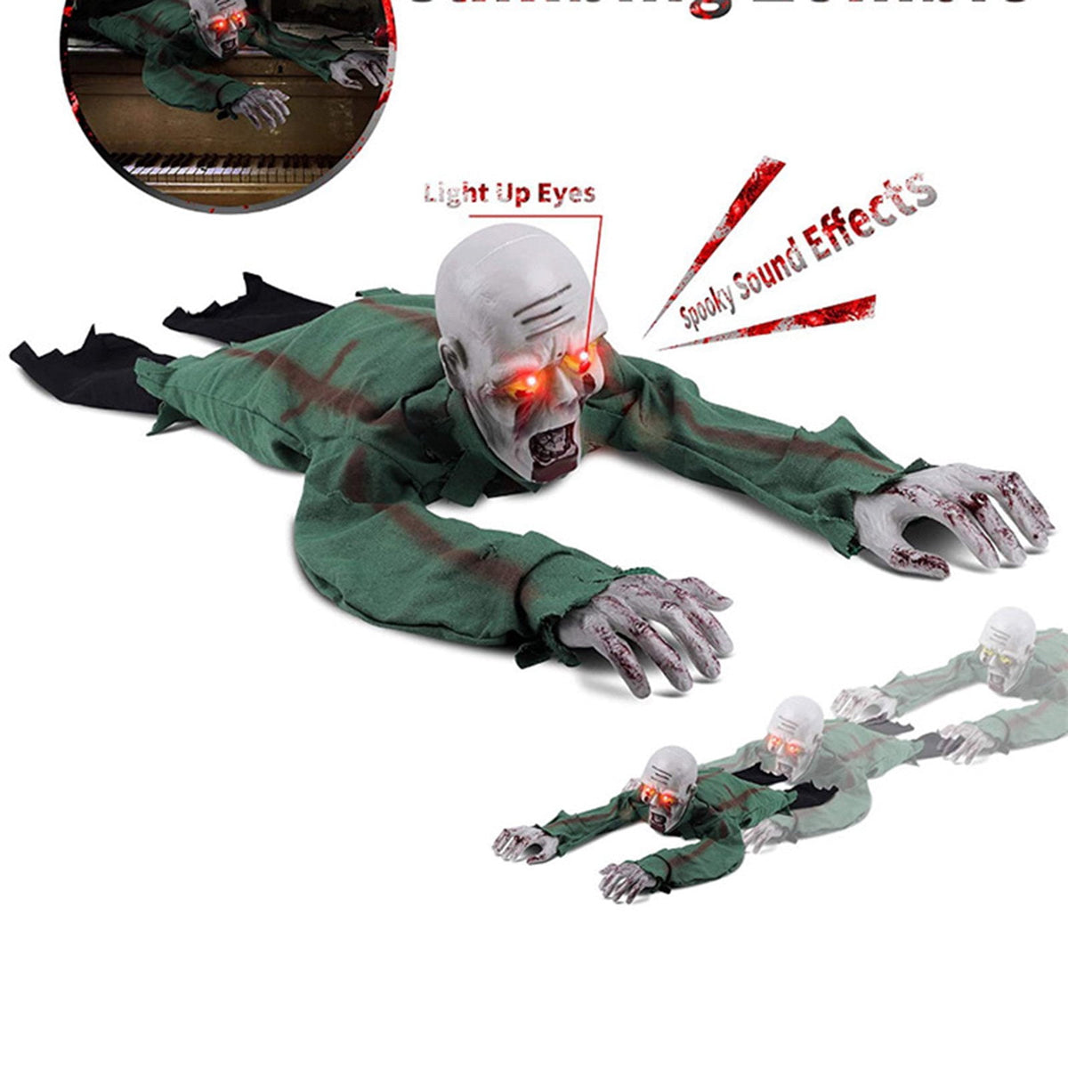 Haunt & Co Halloween Animated Decorations, Outdoor Crawling Zombie with Horror Sound & Glowing Eyes, Zombie Ground breaker Ghost for Graveyard, Lawn, Haunted House Prop Decor