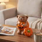 Haunt & Co Halloween Pumpkin Teddy Bear Candy Jar, Festive Snack Storage Container Decorative Resin Ornament, Cute Display Candy Holder for Kitchen Table Party Halloween Home Decoration Gift