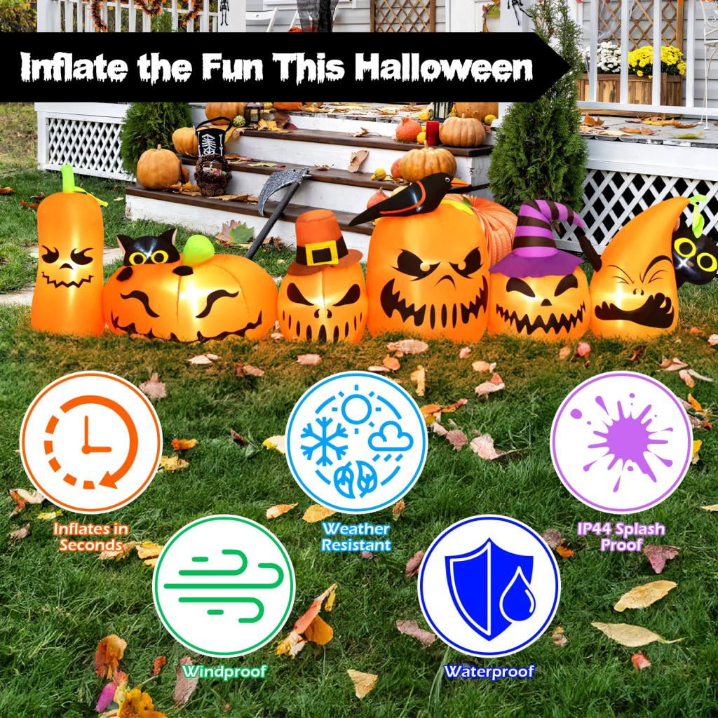 Haunt & Co 7 Ft Halloween Inflatables Pumpkin Outdoor Decoration Build-in LED Lights Blow Up