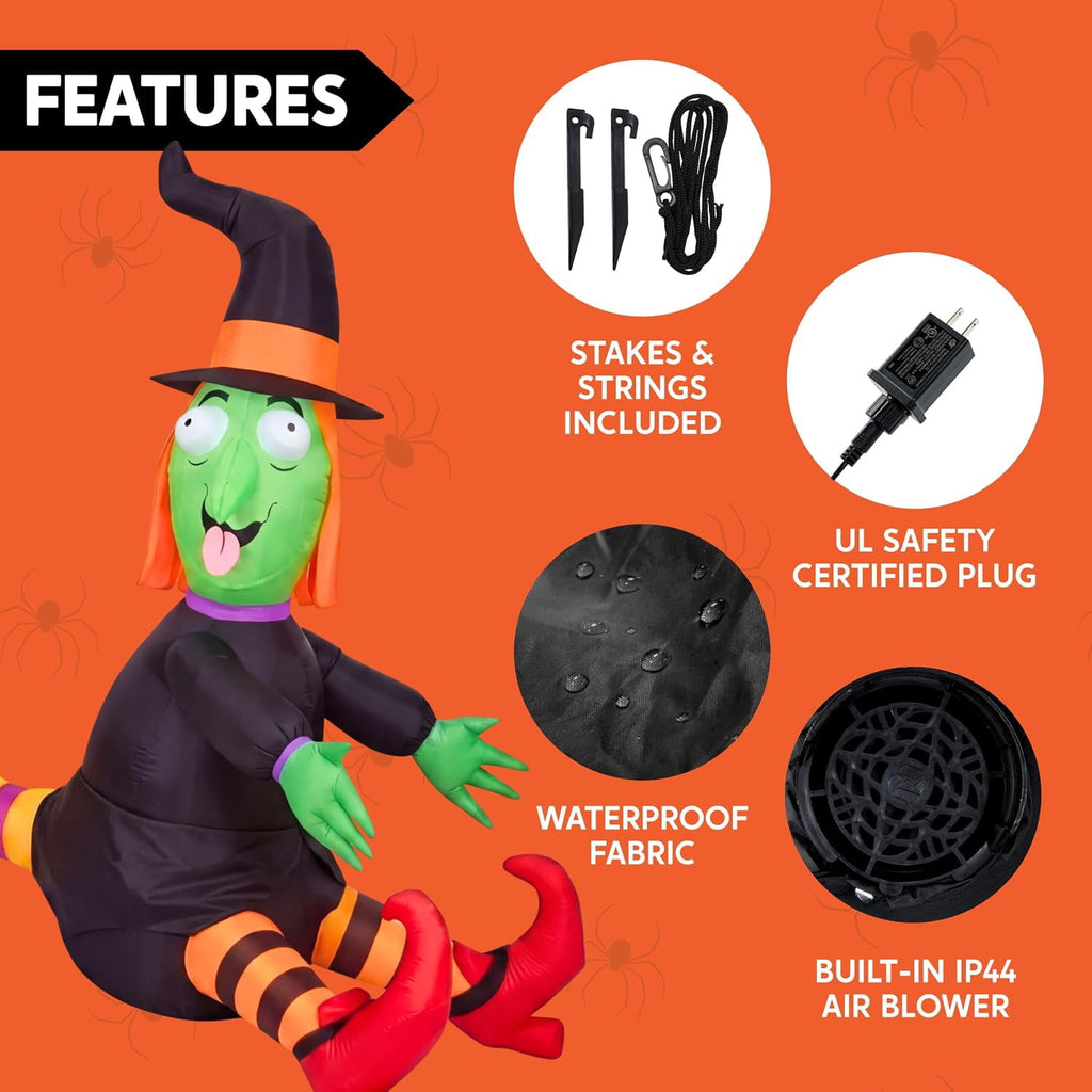 Haunt & Co 4 FT Halloween Inflatables Witch Crashing Into Tree,LED Lighted Blow Up Yard Decoration