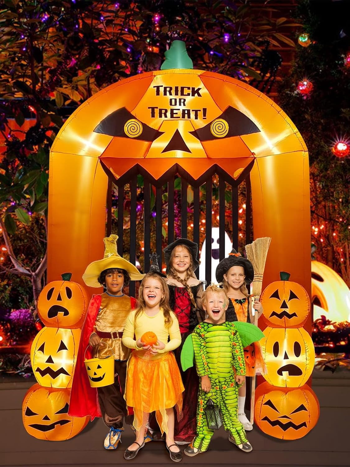 Haunt & Co 9.5ft Halloween Inflatable Pumpkin Arch with LED Lights - Outdoor/Indoor Yard Decoration