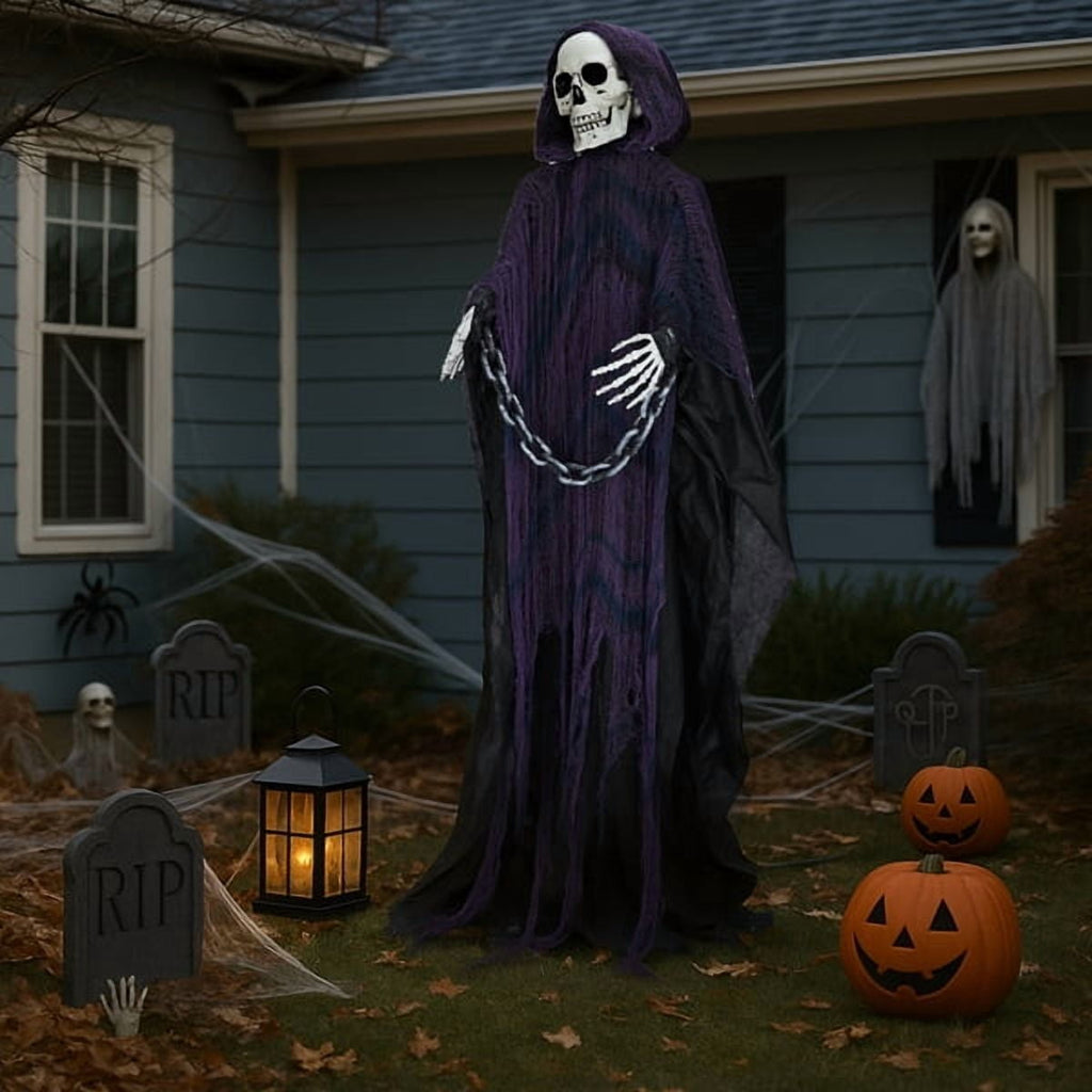 Haunt & Co 6ft Life-Size Halloween Animatronic Grim Reaper - Sound-Activated, 1-Minute Assembly