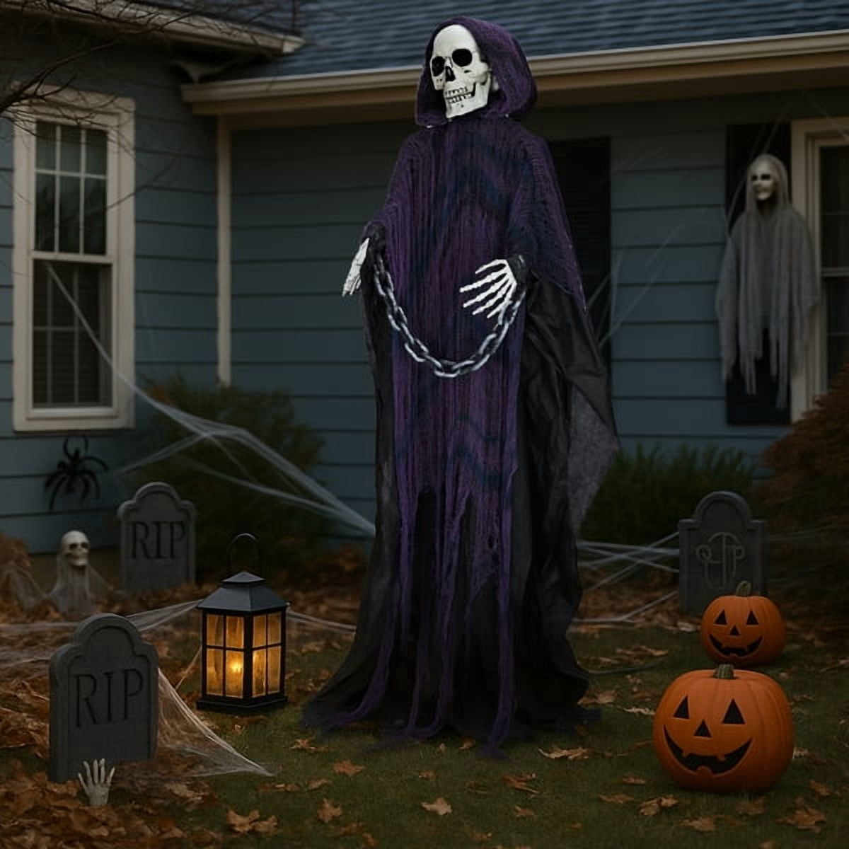 Haunt & Co 6ft Life-Size Halloween Animatronic Grim Reaper - Sound-Activated, 1-Minute Assembly