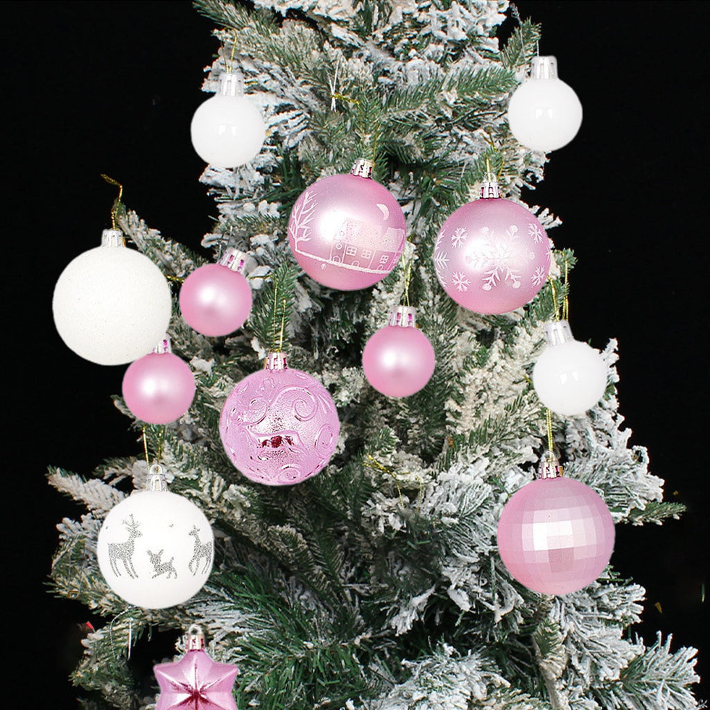 Haunt & Co Pink White Christmas Balls - Christmas Tree Decoration Ornaments Shatterproof Hanging Balls for Birthday Halloween Holiday Wedding Decorations Set of 44 pcs (1.1", 2.3")