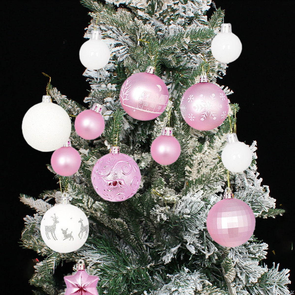 Haunt & Co Pink White Christmas Balls - Christmas Tree Decoration Ornaments Shatterproof Hanging Balls for Birthday Halloween Holiday Wedding Decorations Set of 44 pcs (1.1", 2.3")