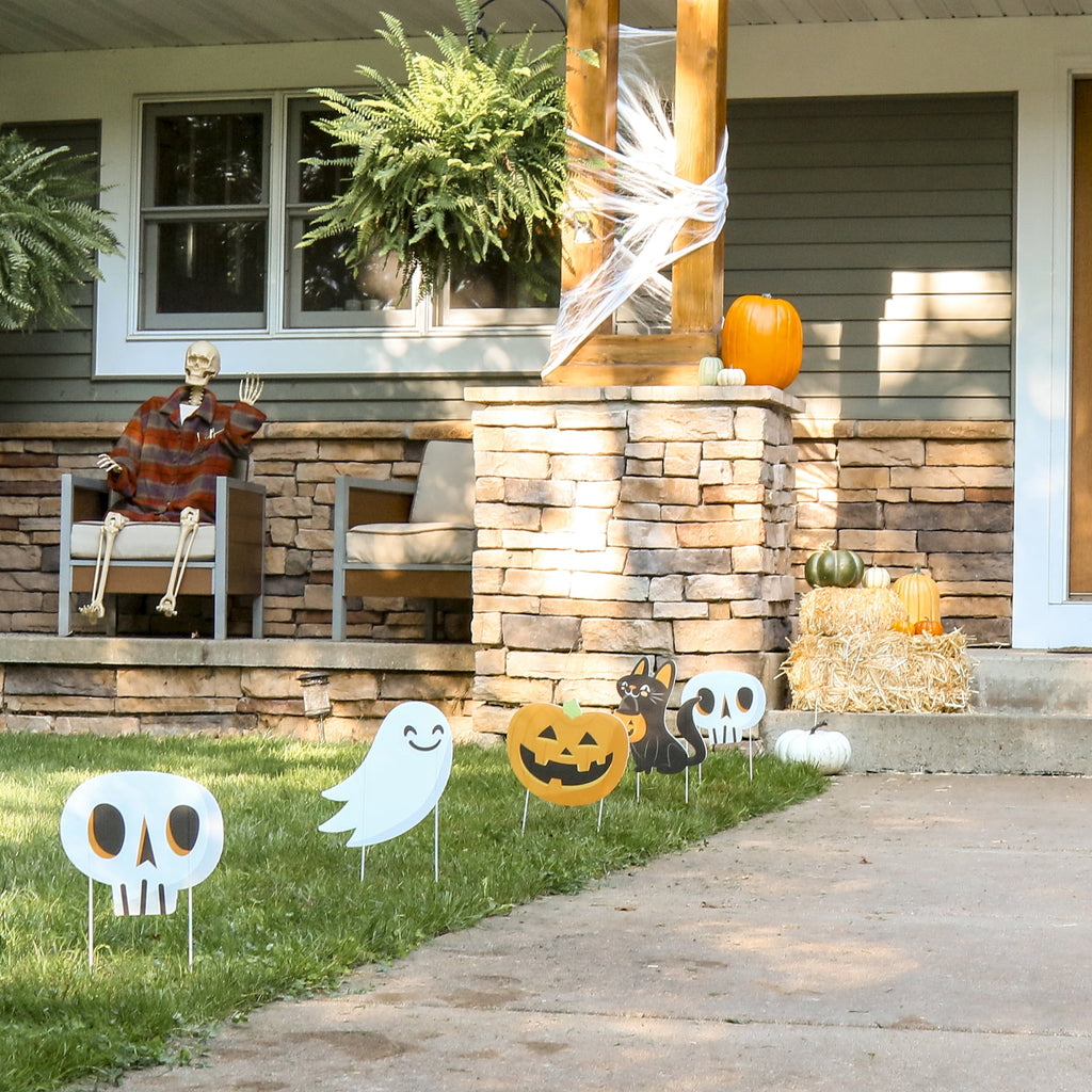 Haunt & Co Big Dot of Happiness Jack-O'-Lantern Halloween - Black Cat Ghost Skull & Witch Hat Lawn Decor - Outdoor Kids Halloween Party Yard Decorations - 10 Pc