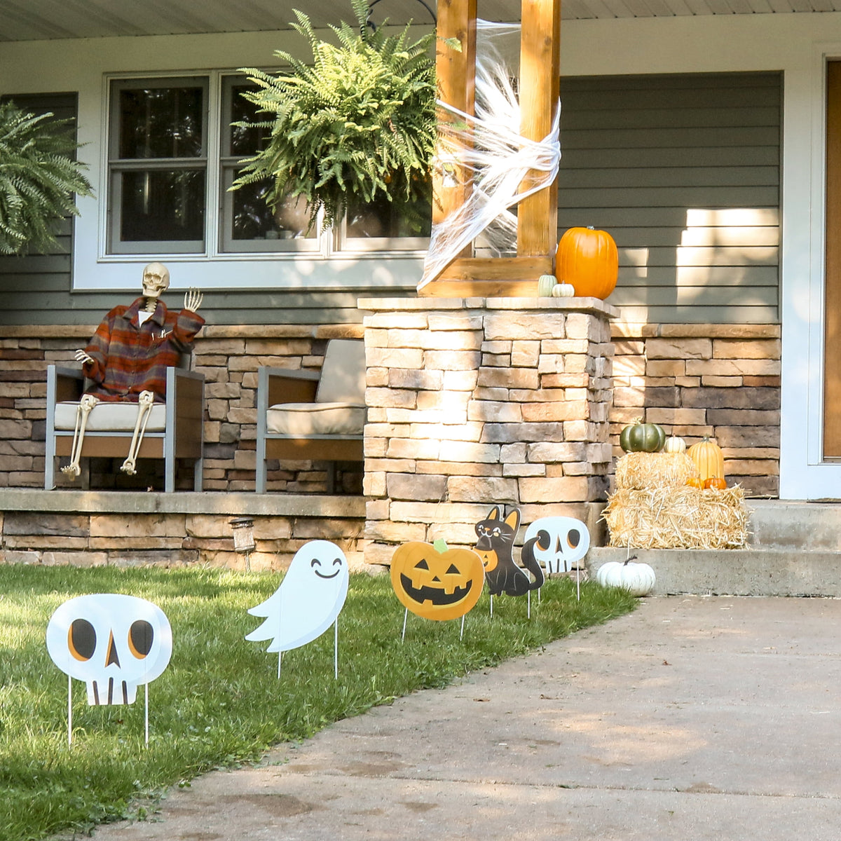 Haunt & Co Big Dot of Happiness Jack-O'-Lantern Halloween - Black Cat Ghost Skull & Witch Hat Lawn Decor - Outdoor Kids Halloween Party Yard Decorations - 10 Pc