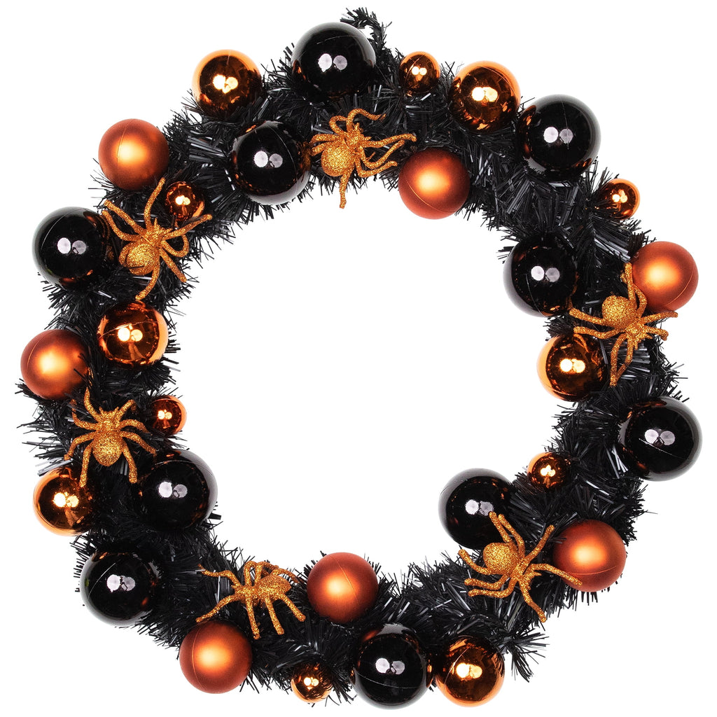 Haunt & Co Northlight Spiders and Ornaments Small Tinsel Halloween Wreath - 18" - Orange and Black - Unlit