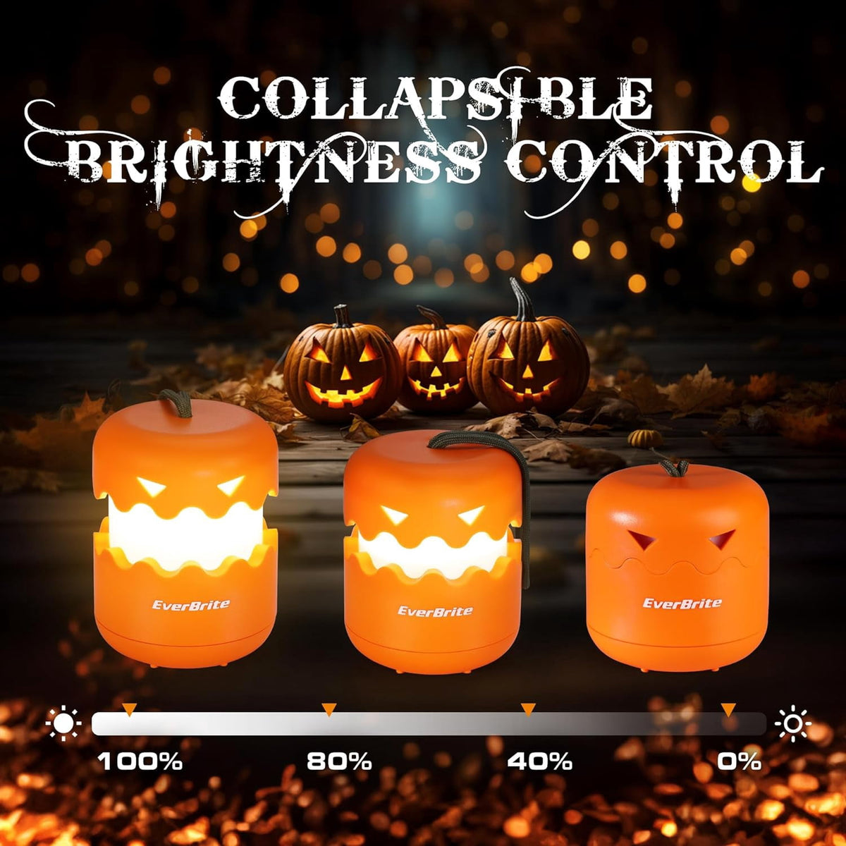 Haunt & Co EverBrite 3-Pack Halloween Pumpkin Lantern, Collapsible Jack O Lantern Pumpkins with Lanyard, Halloween Party Favors, Light up Pumpkin Outdoor