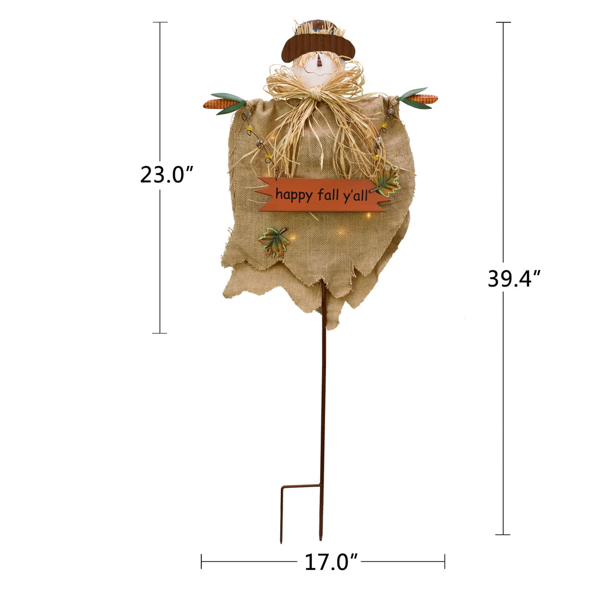 Haunt & Co Fall Scarecrow Yard Stake with LED Lights Happy Fall Ya'll Scarecrow Garden Stake Autumn Harvest Halloween Thanksgiving Outdoor Yard Decorations