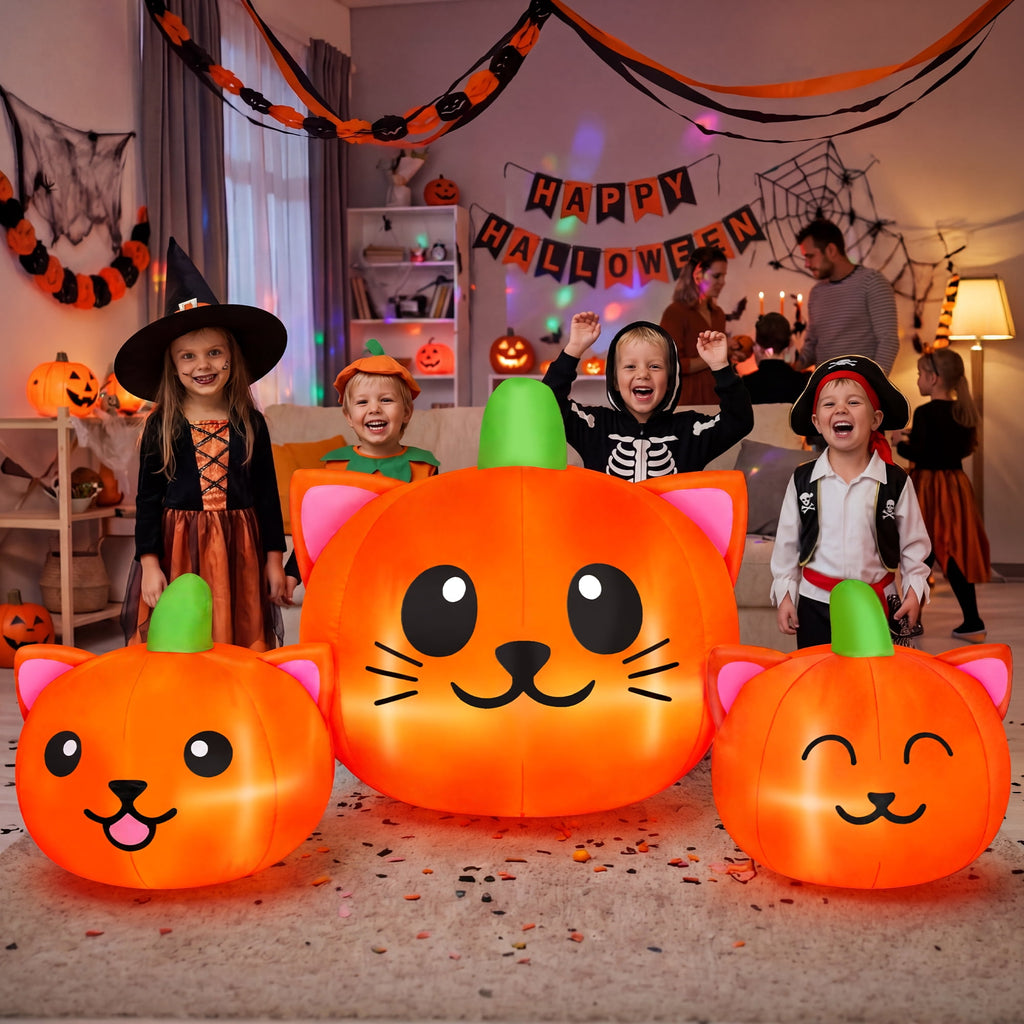 Haunt & Co 6.2FT Halloween Inflatable Pumpkin Cat Outdoor Decorations, Halloween Blow Ups with Lights