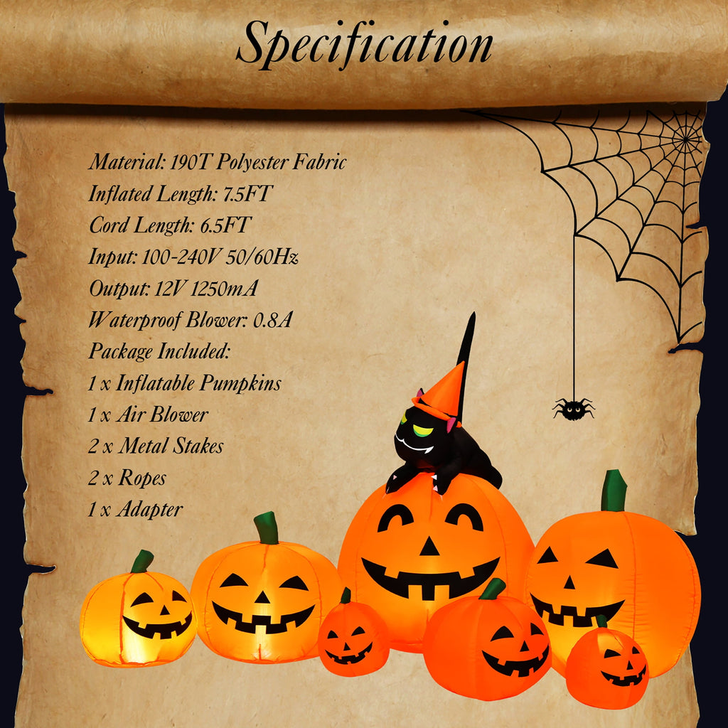 Haunt & Co Costway 7.5' Halloween Inflatable 7 Pumpkins Patch W/LED Light Outdoor Garden Decoration