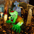 Haunt & Co 5.7FT Inflatable Halloween Inflatable Crawling Green Ghost with Tombstone Built-in LED Lights Inflatable LED Lights Blow Up Yard Decoration