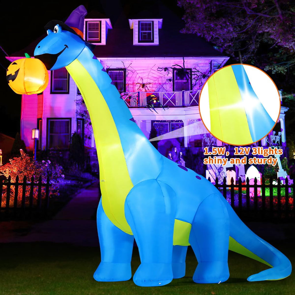 Haunt & Co COMIN Halloween Inflatables 10 FT Tall Dinosaurs Eating Pumpkin Blow Up Yard Decoration with Built-in LED