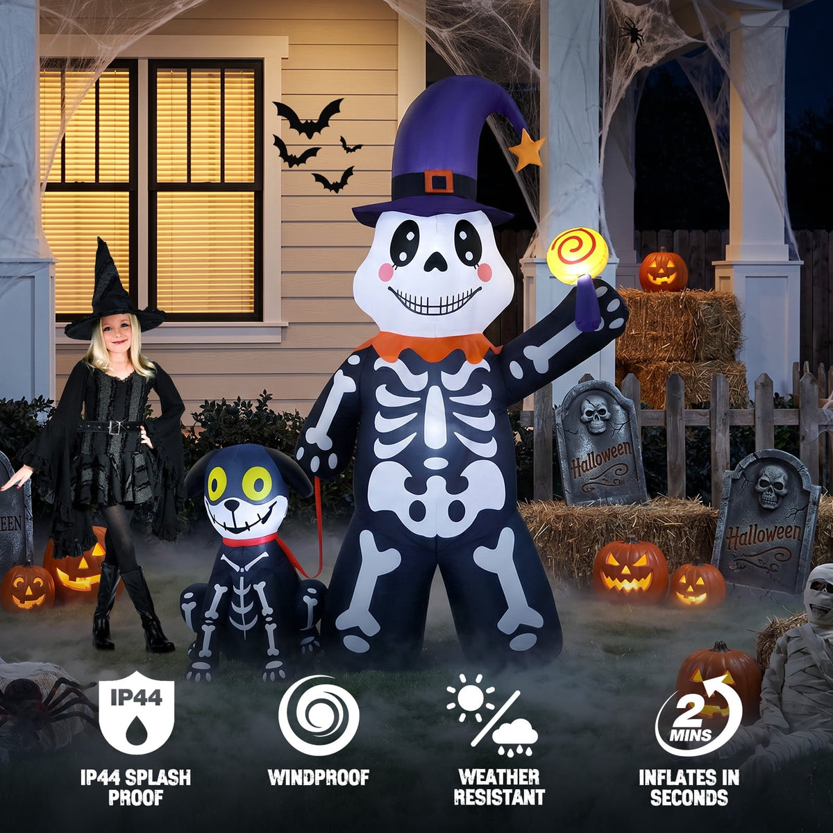 Haunt & Co Halloween Inflatables Decorations Skeleton and Dog, Halloween Blow ups Yard Decorations Outdoor