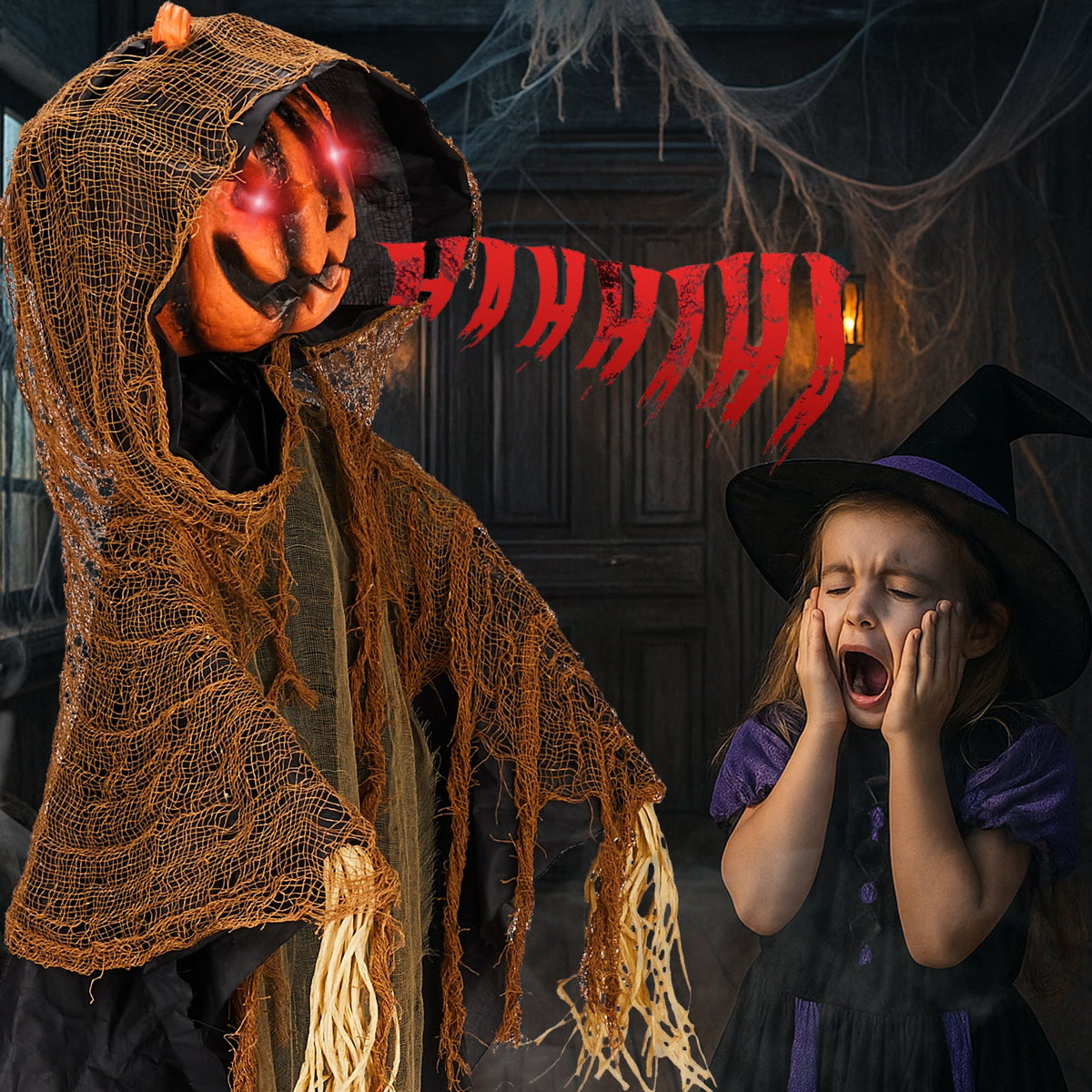 Haunt & Co 6ft Pumpkin Man Animated Animatronic Decoration Creepy Halloween w/ Classic Cape Creepy Cloaked Jack-o'-Lantern